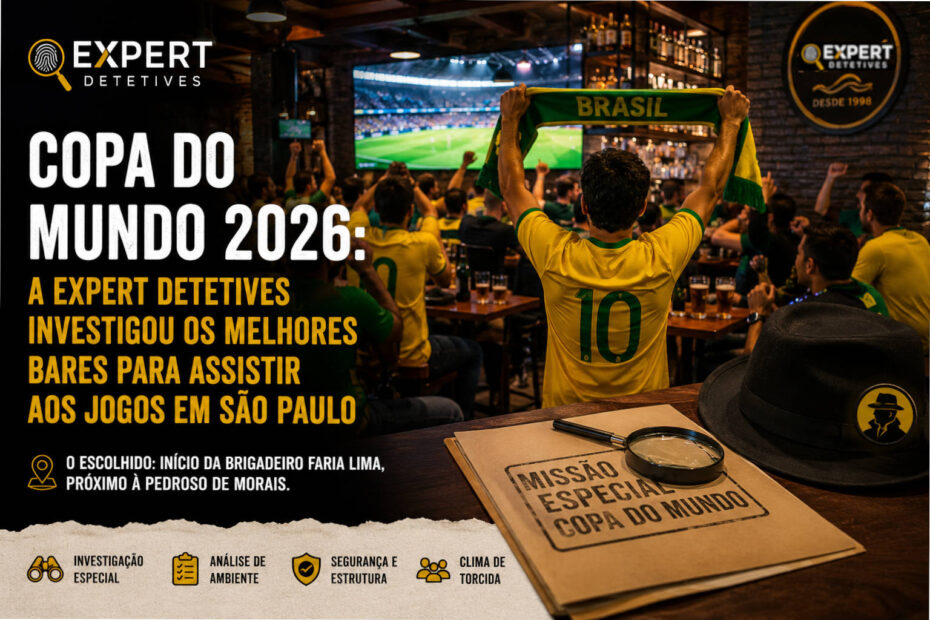 Torcedores assistindo aos jogos da Copa do Mundo 2026 em bar da região da Faria Lima em São Paulo durante investigação especial da Expert Detetives.